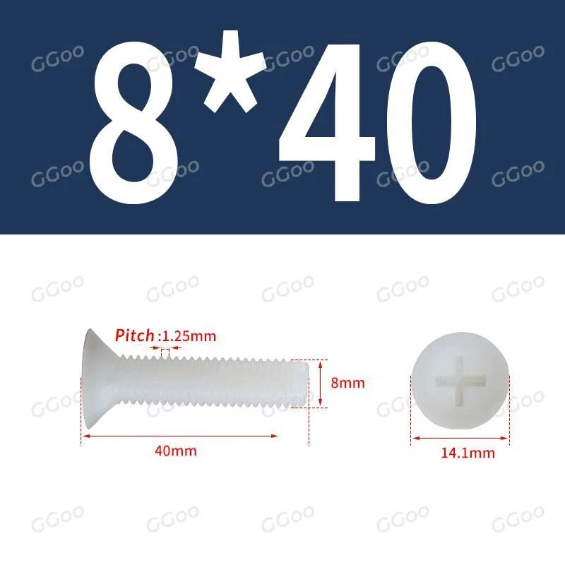 White Nylon Phillips Flat Head Machine Screws DIN 965 — M2.5 M3 M4 M5 M6 M8