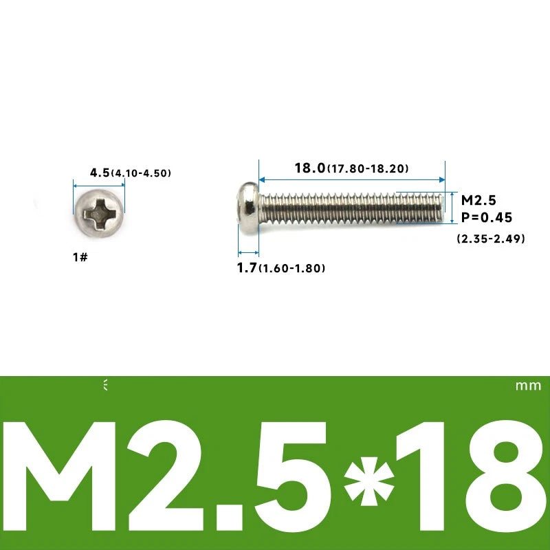 M1–M2.5 Pan Head Phillips Machine Screws – A2 Stainless Steel (304), Fully Threaded - HomeDIYer