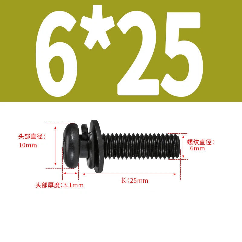 Black Zinc Pan Head Machine Screws with Washers, M2–M6 Pozi Phillips Drive