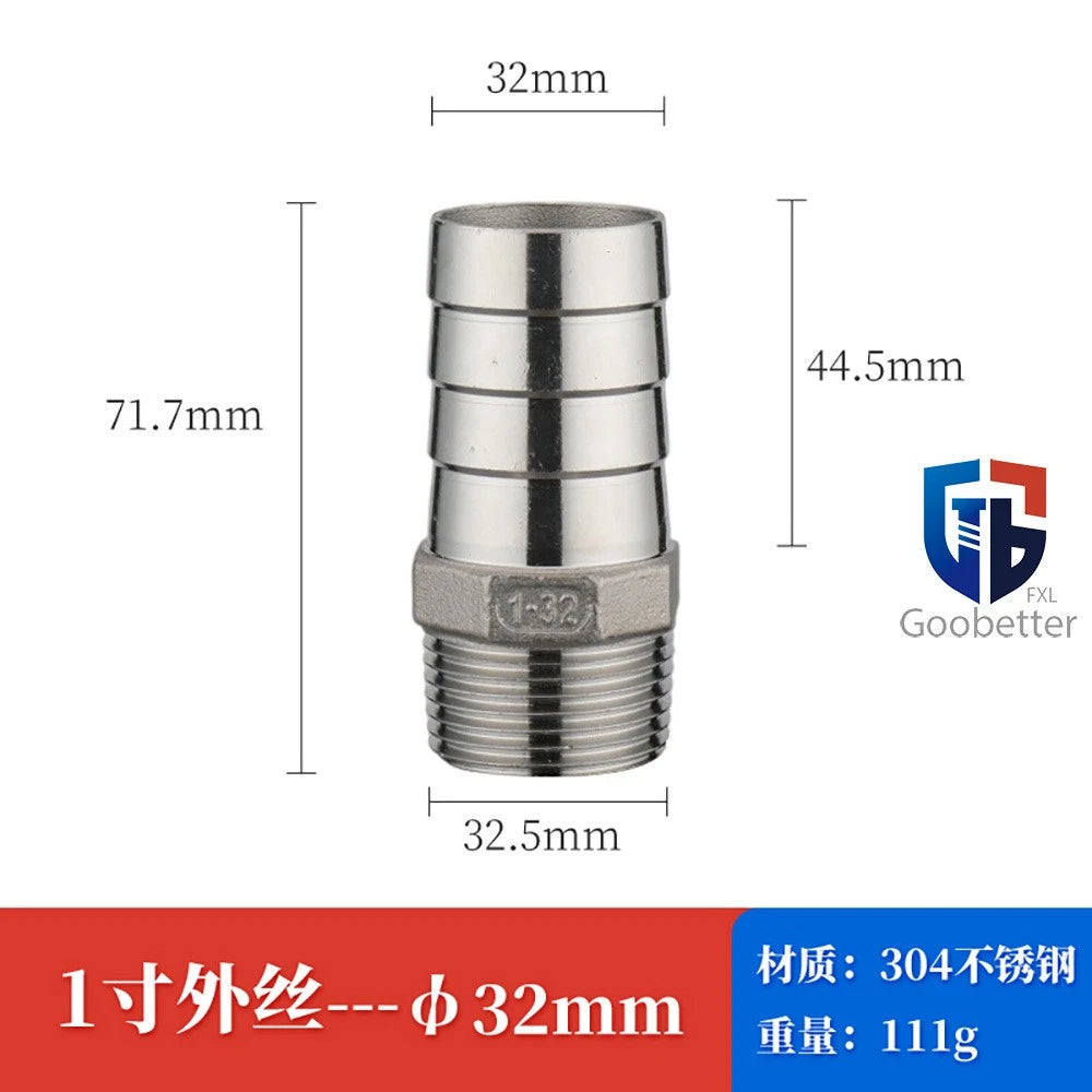 BSP Stainless Steel Male Thread Barb Hose Tail Connector — 1/8" to 2"