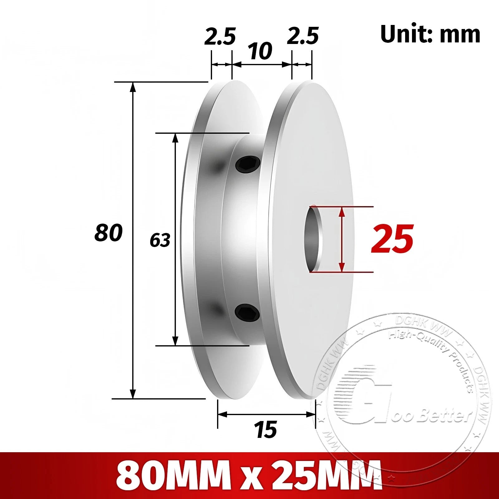 V-Groove Aluminum Drive Pulley For V-Belt Pulleys Groove 10mm OD 40/50/60/80mm
