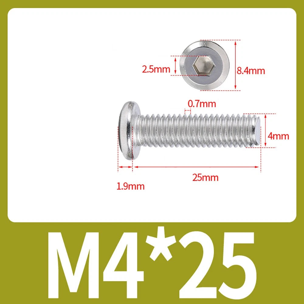 M2 M3 M4 Flat Round Head Hex Socket Screws – A2 Stainless Steel, Fully Threaded (3–50mm)