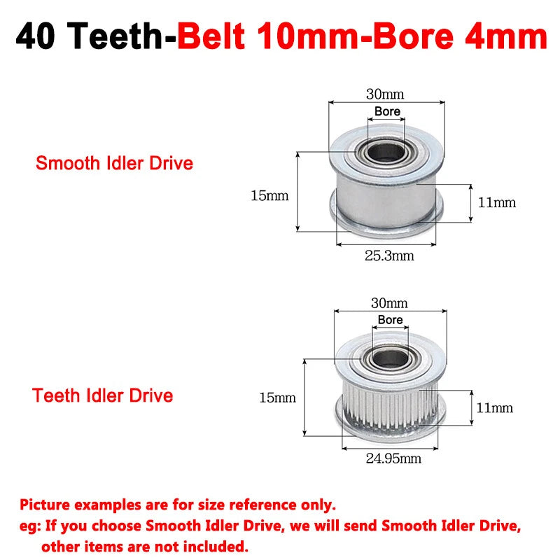 2GT Smooth-Tooth Idler Pulley 16Tooth - 40Tooth Bore 3mm 4mm 5mm 6mm 7mm 8mm