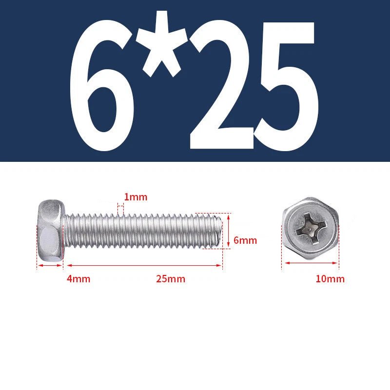 A2 Stainless Steel Hex Head Machine Screws – M3 M4 M5 M6 M8, Fully Threaded (304 Grade) - HomeDIYer