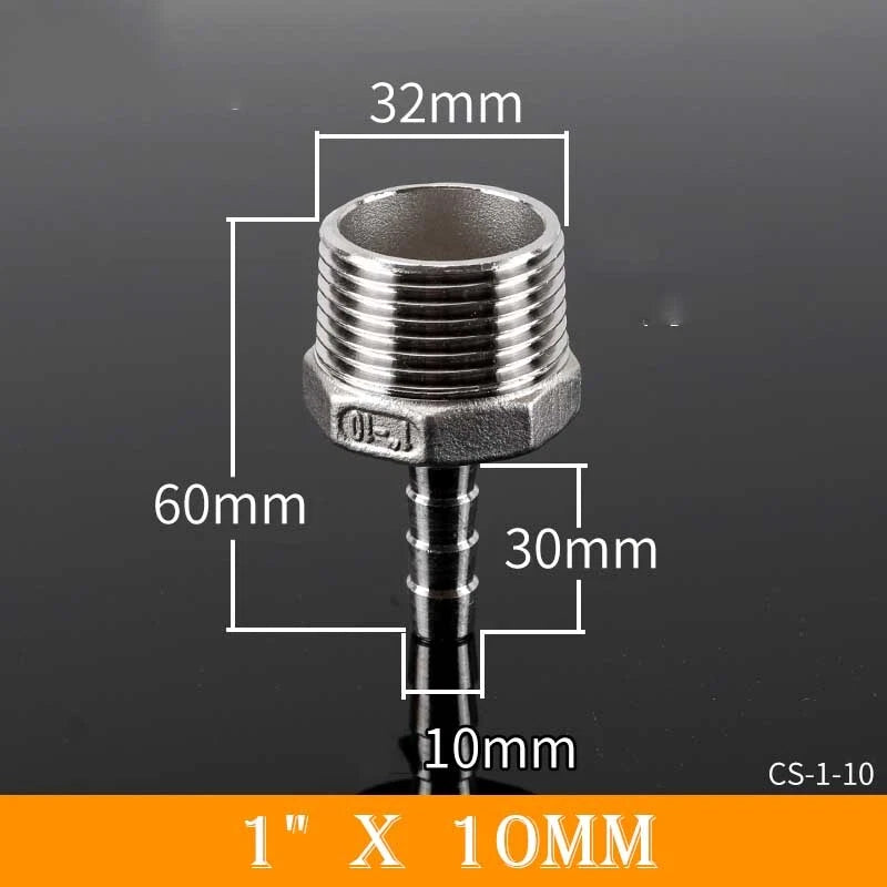 Stainless Steel BSP Male Thread x Barb Hose Tail Connector | 1/8" to 4"