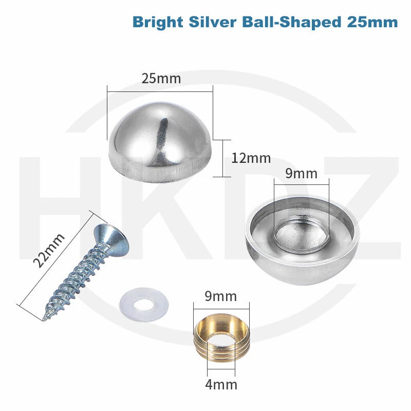 Stainless Steel Mirror Screw Cover Caps – Decorative Disc Plates for Glass, Mirrors & Furniture (16-50mm, Flat/Dome, Silver/Gold/Black/Rose Gold)