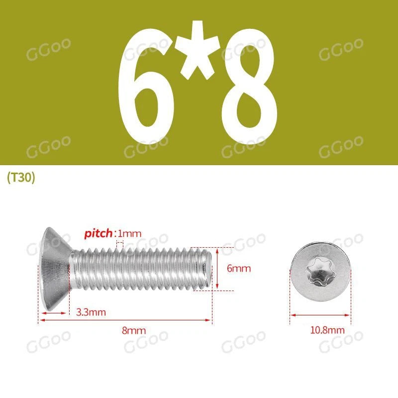A2 Stainless Steel Torx Countersunk Flat Head Machine Screws M2 M2.5 M3 M4 M5 M6 M8 DIN 965 — 4mm to 60mm