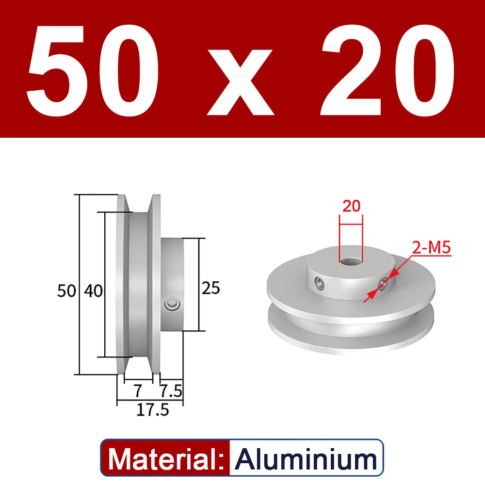 OD 20mm-100mm Aluminium V-Groove Pulley With Fixed Screw for 5mm/6mm Width Belt