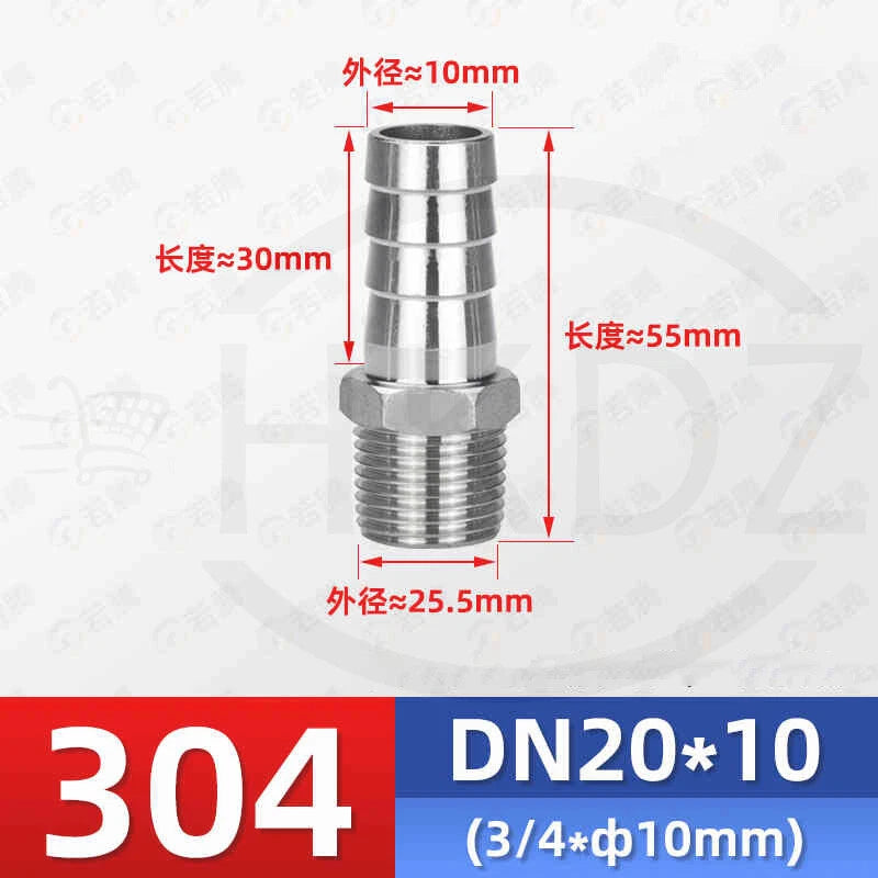 BSP Male Thread Stainless Steel Barb Hose Tail Connector — 1/8" to 4"