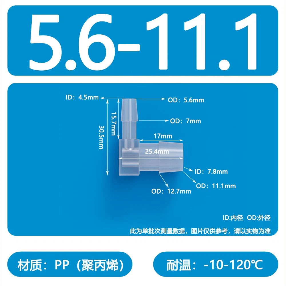 90° Elbow Plastic Barbed Joiner Reducer Connector Pipe Tube Hose Water 1.6-25mm