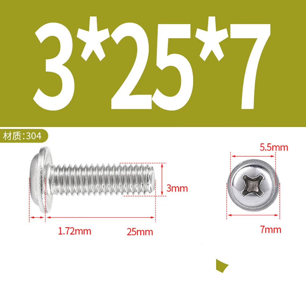 Phillips Flanged Button Head Screws M1.4–M6 | 304 Stainless Steel