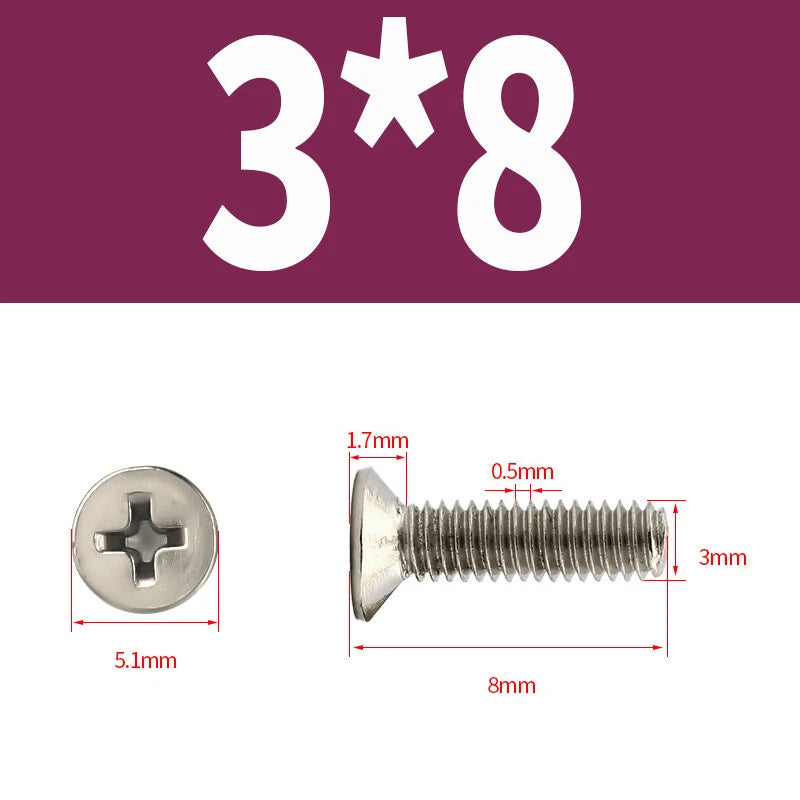 Phillips Machine Screws Countersunk Nickel Plated Steel DIN 965 Flat Head M1~M6