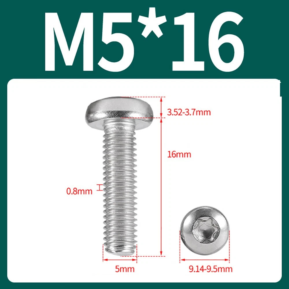 M2–M10 A2 Stainless Steel Torx Button Head Machine Screws, With or Without Column, Pack of 5