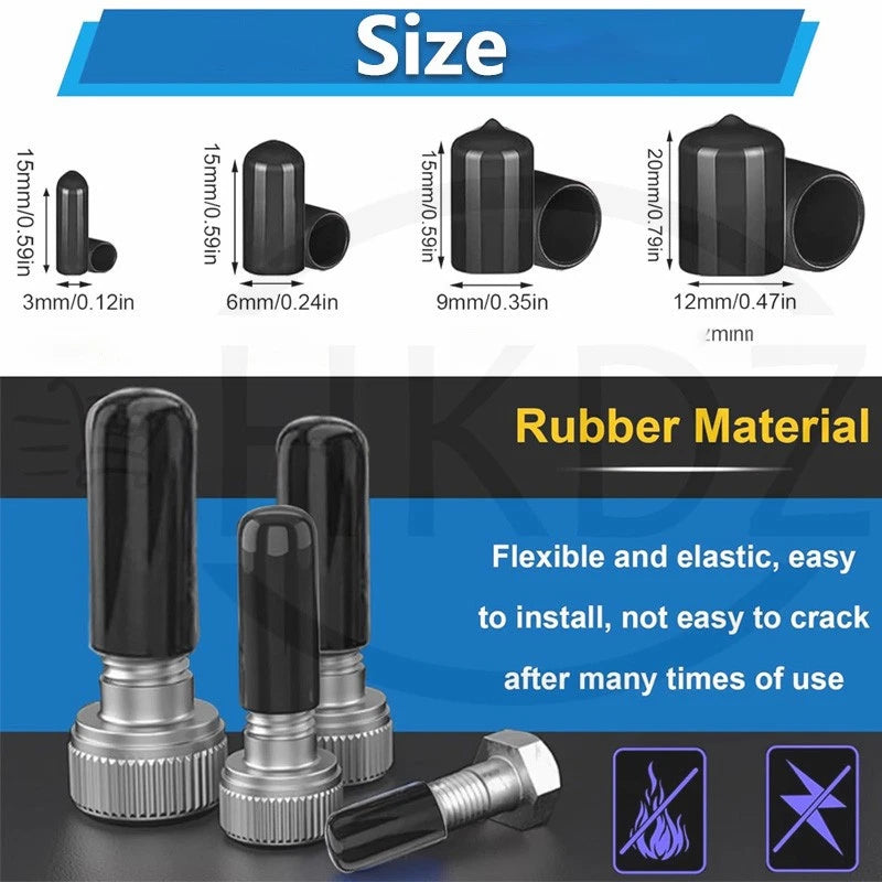 PVC End Caps for Screws, Bolts, Rods, Tubes & Cables – Thread Cover Protector, Rubber Plastic Caps (12-114mm, Multiple Colors)