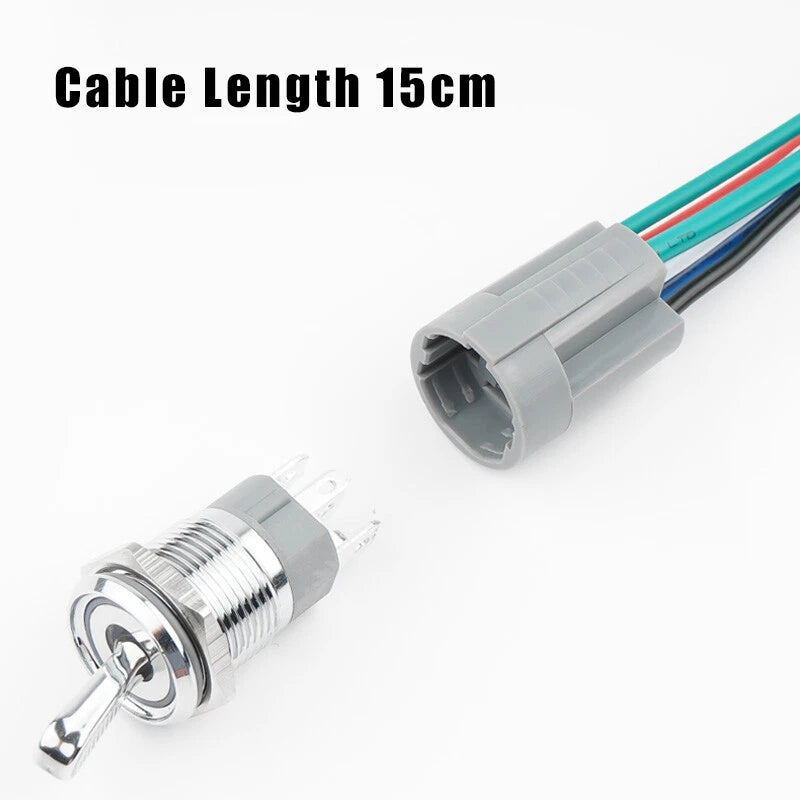 16mm Metal Toggle Switch – 15A 2-Position ON/OFF with LED Indicator, IP65 Waterproof