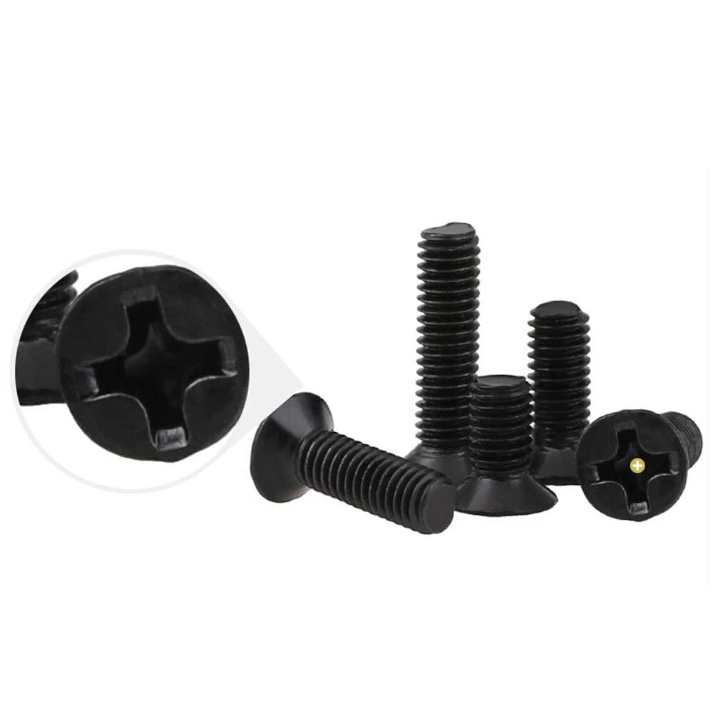 M2 M2.5 M3 M5 Black Phillips Countersunk Machine Screws – Carbon Steel, Fully Threaded