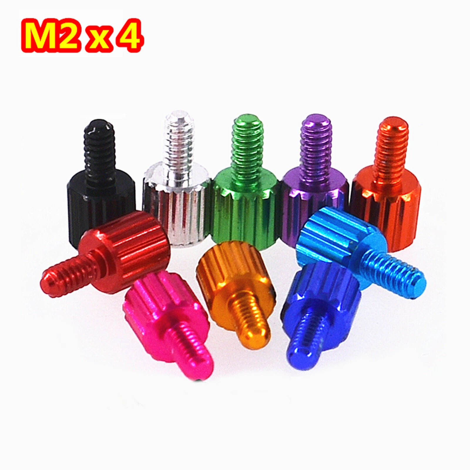 M2 Knurled Thumb Screws — 6061 Aluminum Alloy, Colored Round Hand Grip Knob Bolts