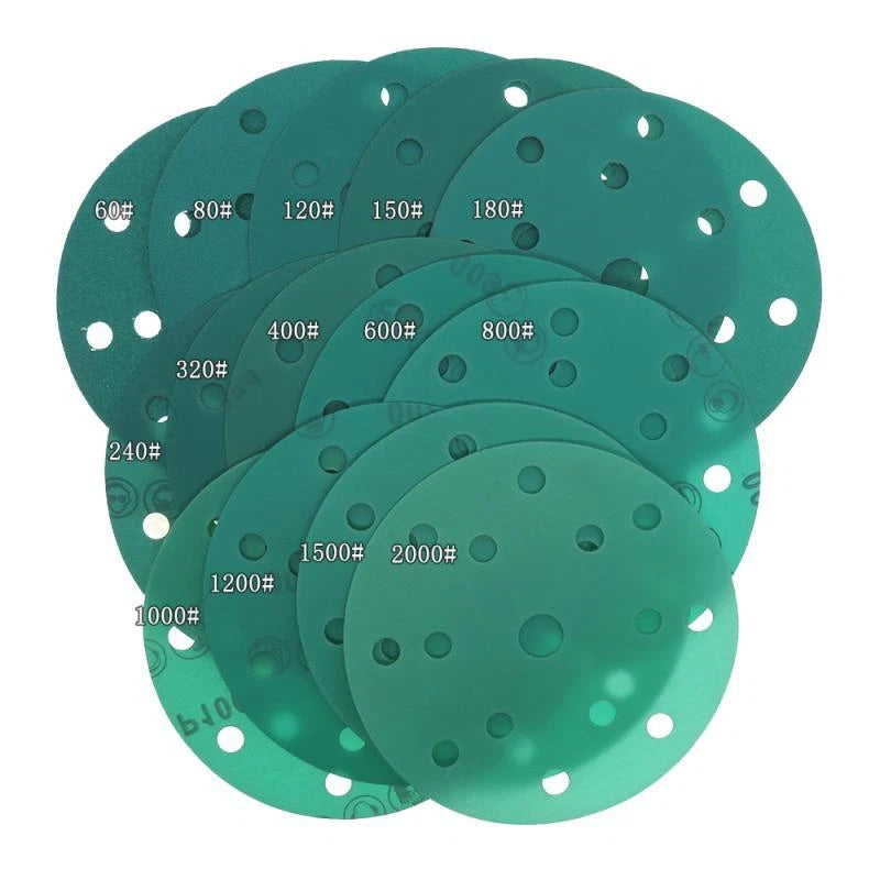 6" 150mm 15 Hole Polyester Film Green Sandpaper Wet Dry Sanding Discs P60-P2000