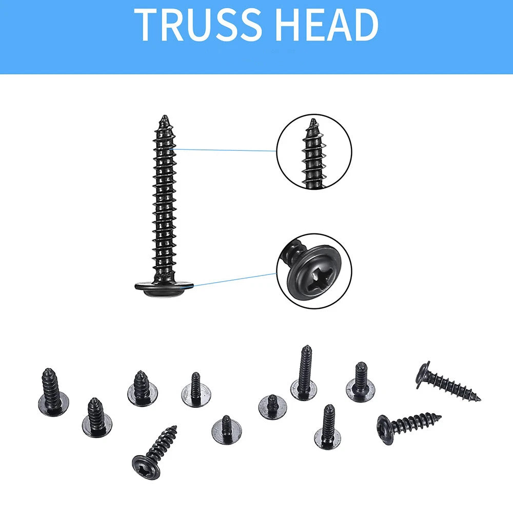 340pcs Black Modified Truss Head Self Tapping Screws Set – M3 M3.5 M4 M5