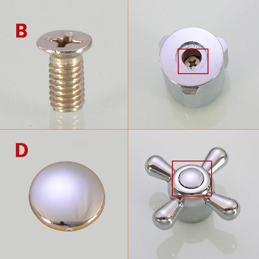 Basin Faucet Hot & Cold Indicator Screw Cover Caps – Tap Handle Head Fixing Screws (Type A/B/C/D, Plastic or Metal)