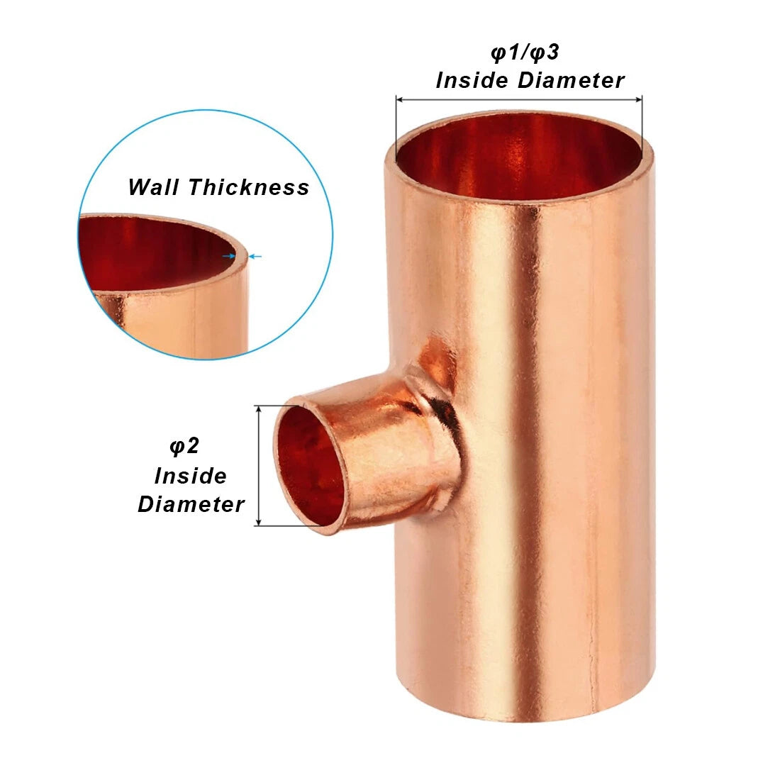 Copper End Feed Reducing Tee Fitting | 6.35mm–108mm | Welded Joint Plumbing