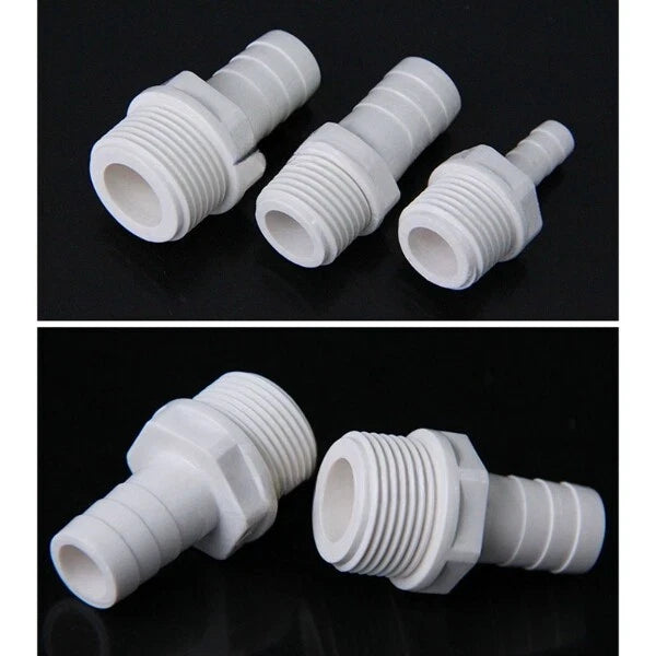 Barb PVC Pipe Straight Connector Fittings 1 2" 3 4" Threaded To Hose OD 8~16mm