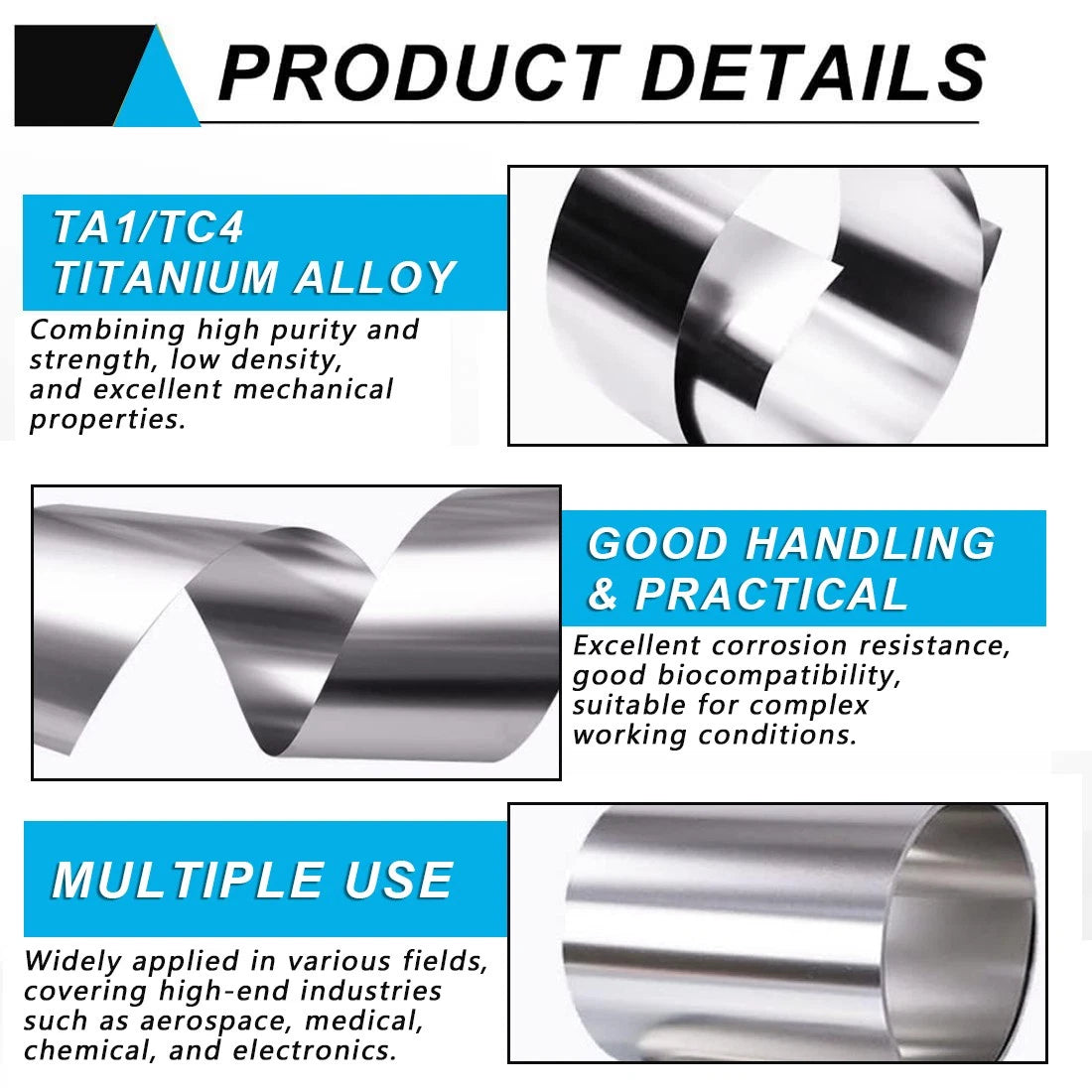 Titanium Foil Plate Sheet TA1/TC4 0.01mm~0.6mm Thick Metal Sheet Foil Band Roll