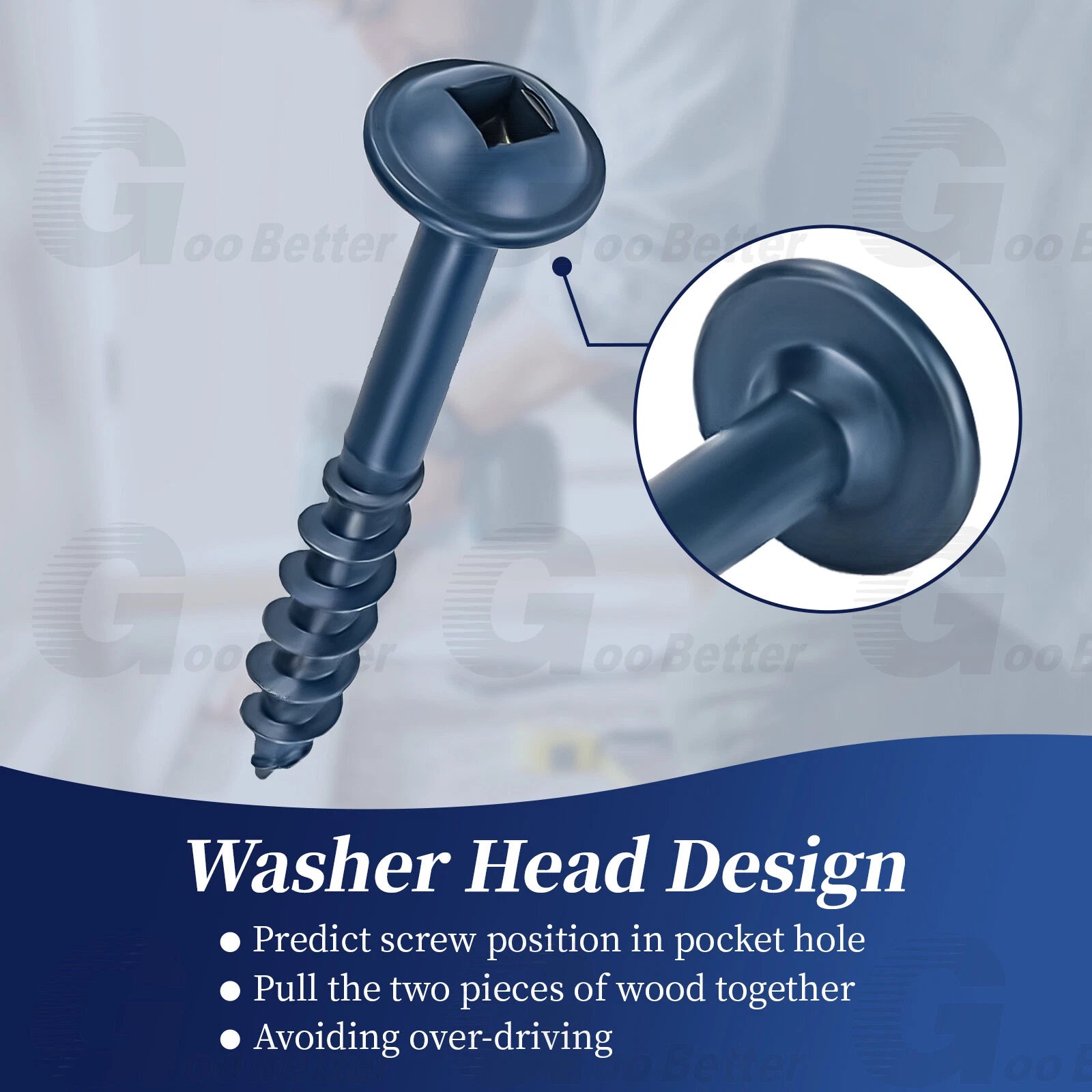 #8 Pocket Hole Screws Exterior Pocket Screw Coarse Thread Square Drive Washer Head Blue Coated With 100MM Drive Bit
