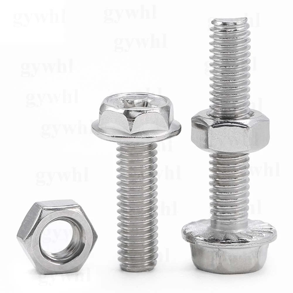 Phillips Hex Flange Bolts with Hex Nuts — Serrated & Smooth, M3–M8