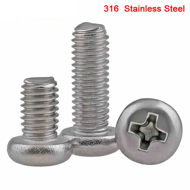 Round Pan Head Phillips Machine Screws – 316 Stainless Steel, Marine Grade (M2–M8, Fully Threaded)