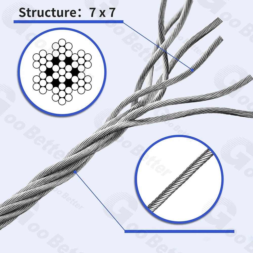 304 Stainless Steel Wire Rope Metal Cable Rigging 0.3mm 0.4mm 1mm 1.2mm - 20mm
