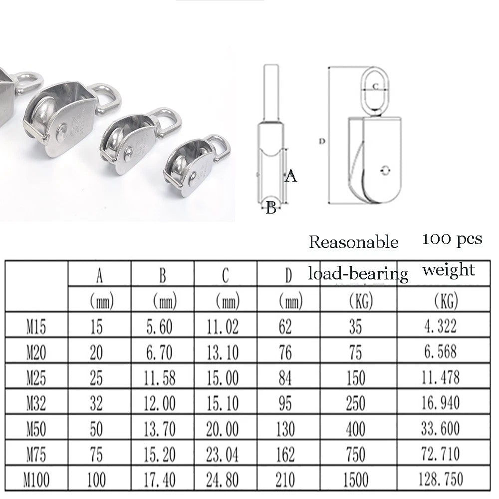 A2Stainless Steel Single Double Pulley Rope Pully Lifting Wheel Swivel Block 304