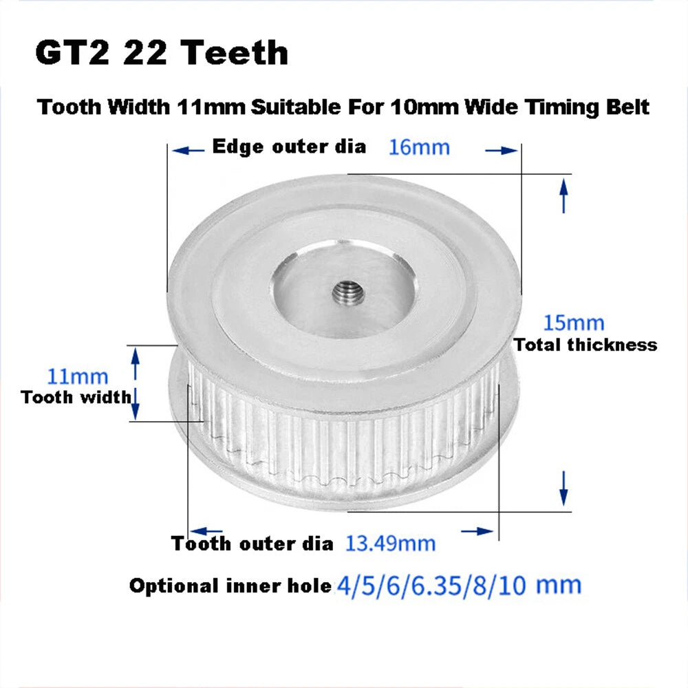 GT2 For 10mm Timing Belt,Idler Drive Pulley 20/22/24/25/26/28/30 Tooth 3-12 Bore