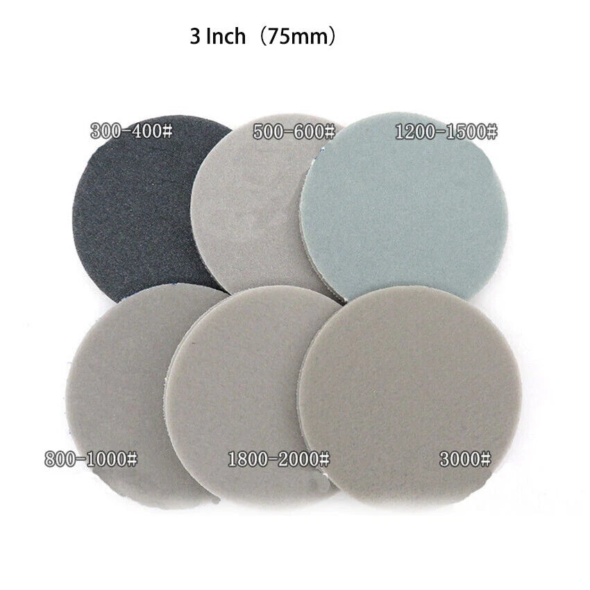 25/50/75mm Wet Dry Sanding Discs Sponge Foam Sandpaper Hook & Loop 300-3000 Grit