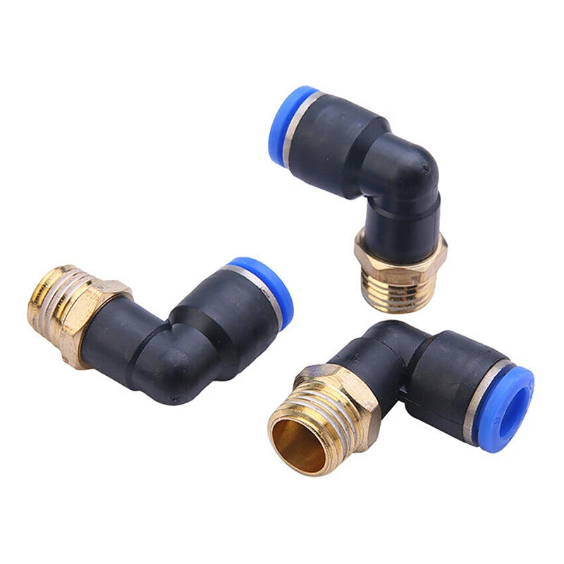 Pneumatic Push-to-Connect Air Fittings — 90° Elbow, Tee & Blanking Plug | Φ4–16mm