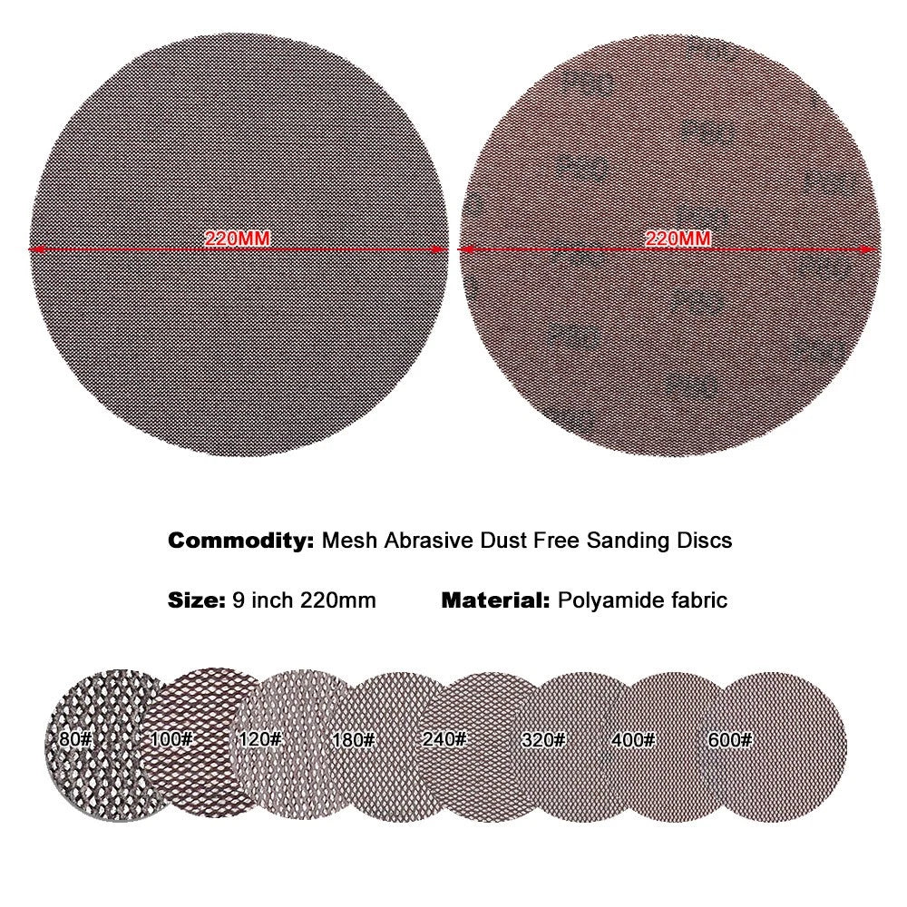 5" 6" 9" Mesh Sanding Discs — P60 to P1000 Grit Hook & Loop Sandpaper for Machine and Hand Sanding