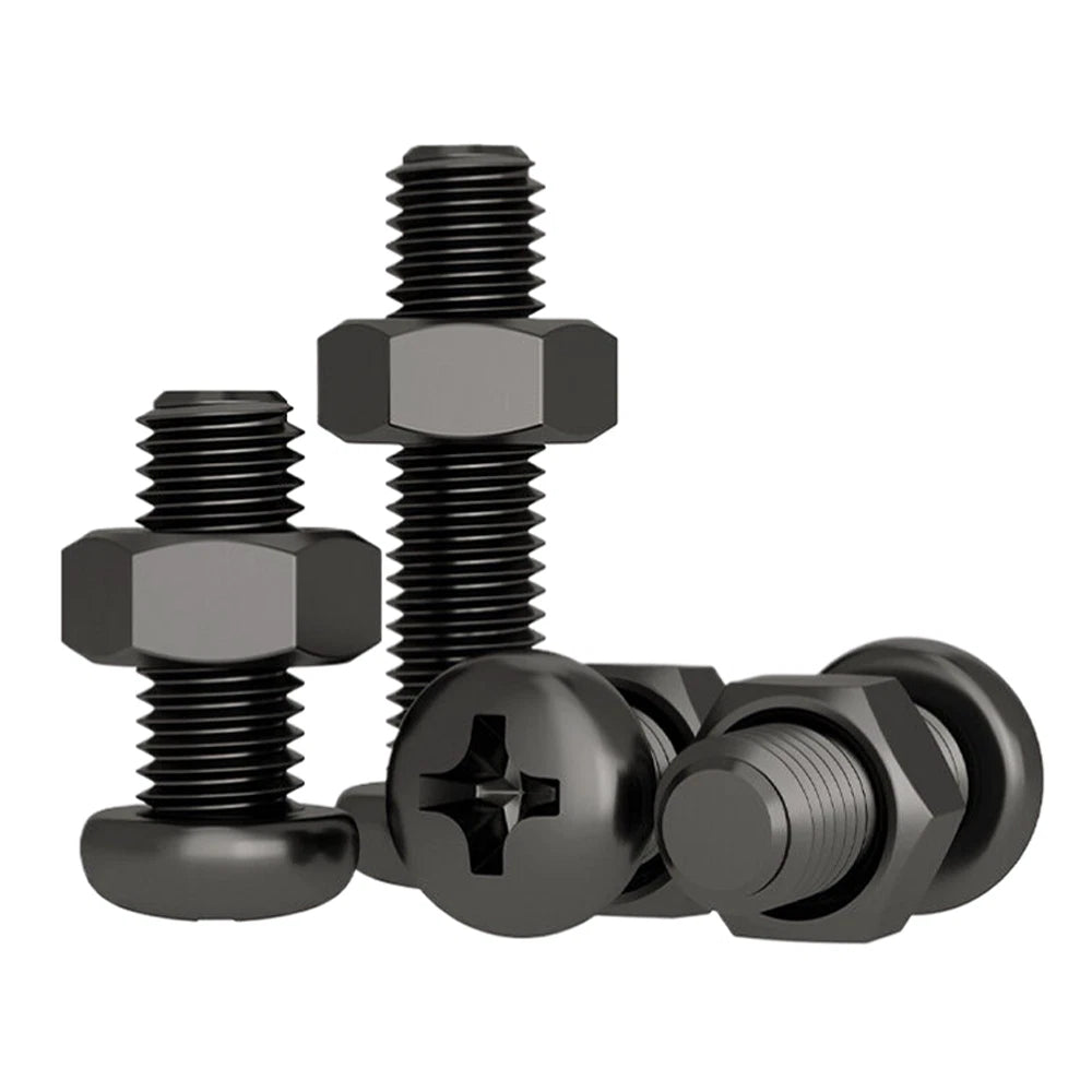 Black Pan Head Phillips Machine Screws + Hex Nuts Set – A2 Stainless Steel, M2 to M10