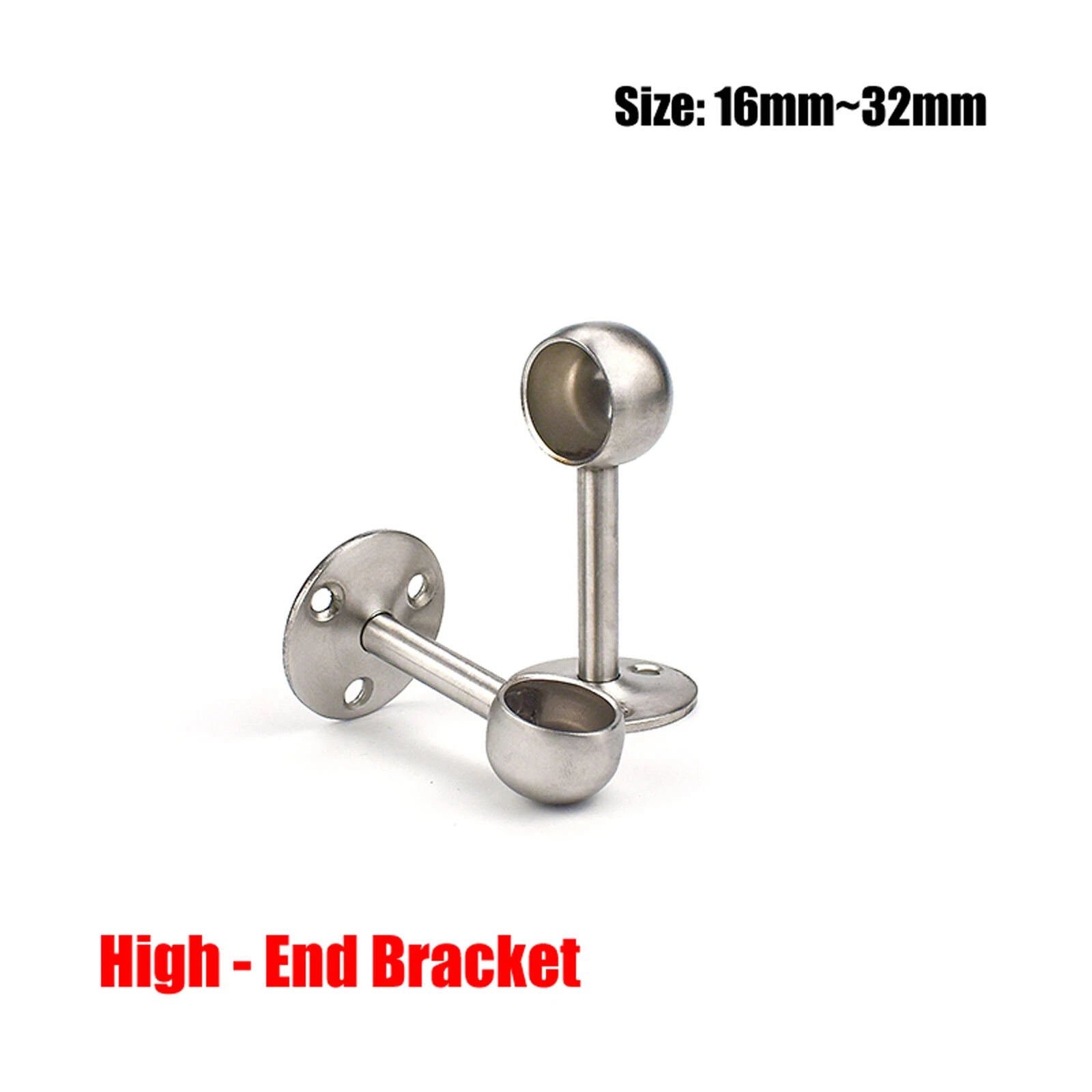 Stainless Steel Wardrobe Rail Brackets & Sockets — End & Centre, Short & High Profile