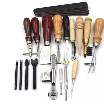 18Pcs Leather Craft Tool Set DIY Stitching Sewing Punch Carving Working Hand Kit