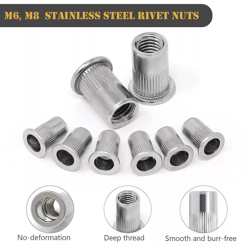 165Pcs Rivnuts Threaded Nutserts Blind Rivet Nuts Stainless M3 M4 M5 M6 M8 M10 - HomeDIYer