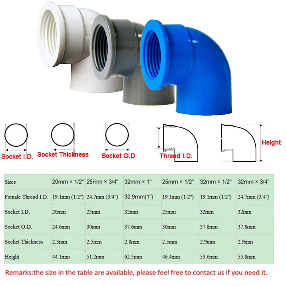 PVC Water Supply Pipe BSP Threaded Fittings Adapter Joint Various Sizes - 3Color