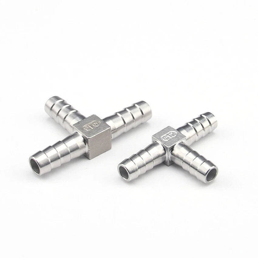 Stainless Steel Barbed T-Piece 3-Way Hose Joiner Connector — Fuel, Air, Water & Oil Lines