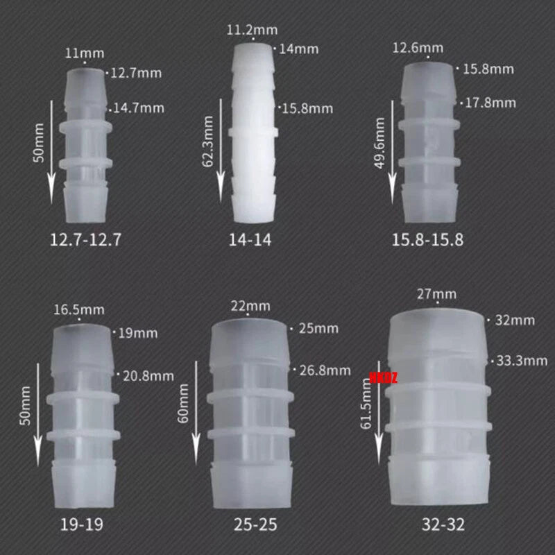 Clear Plastic Barbed Straight Hose Connectors — Pipe Joiner for Air, Fuel & Water Tubing