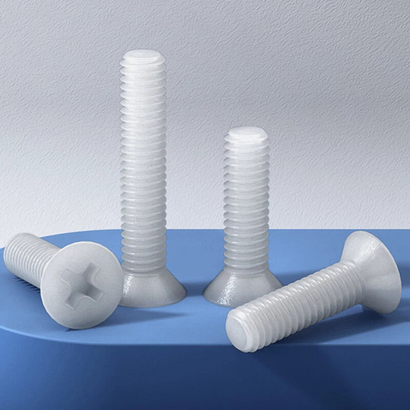 Nylon Plastic Phillips & Hex Machine Screws – M8 M10 M12, Pan / Flat / Cap Head, with Nuts & Washers