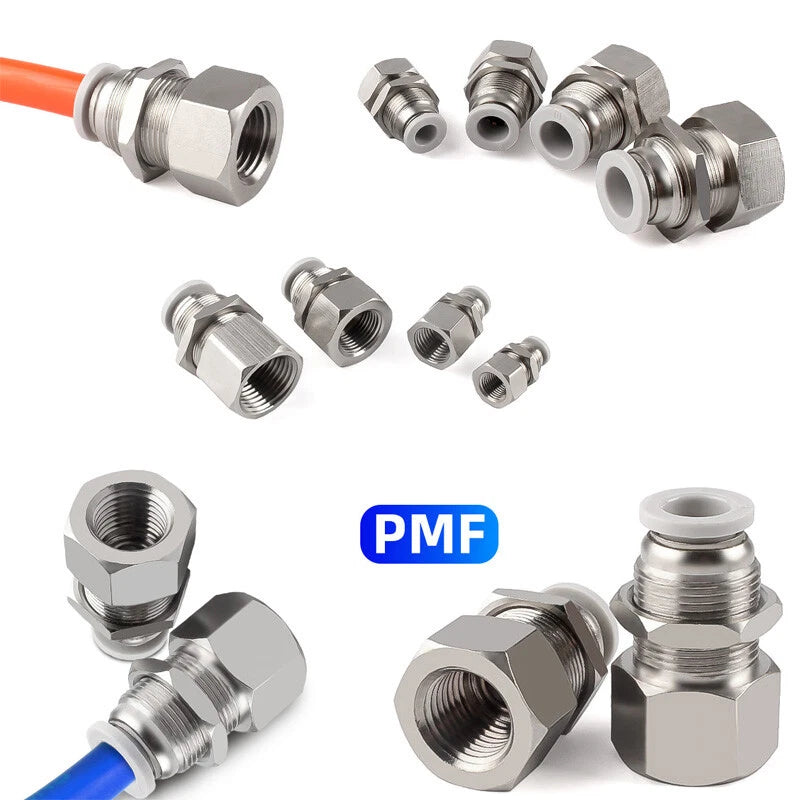 Bulkhead Push-In Fittings | Pneumatic Connectors for Air & Water Hose Tube | 4mm–16mm