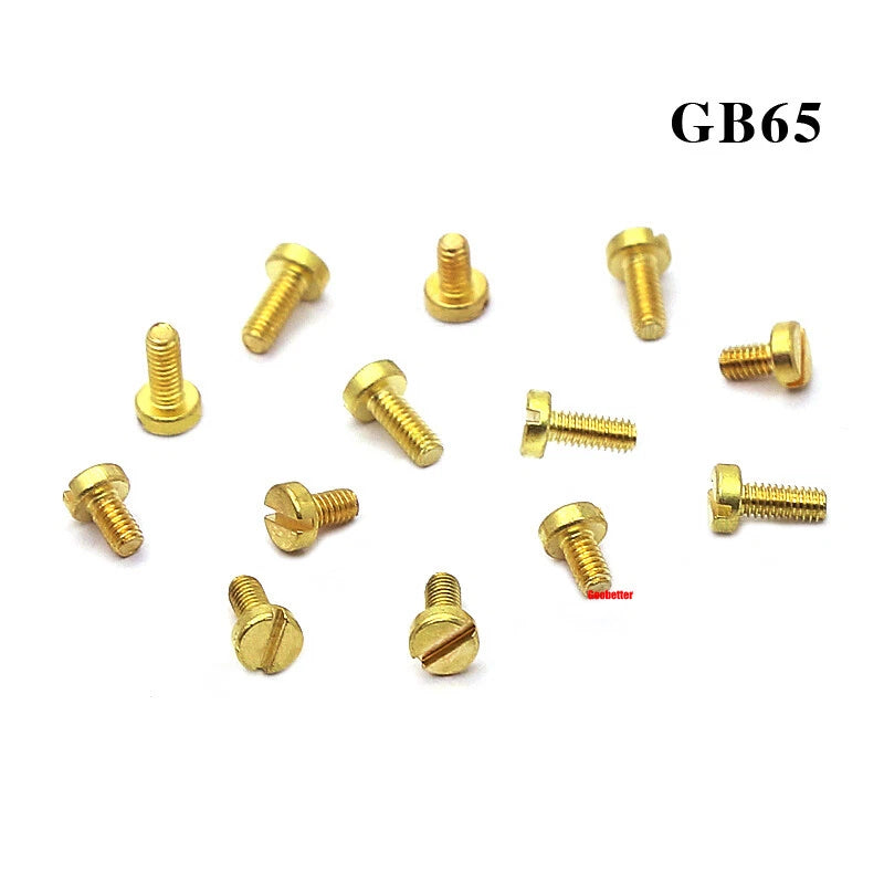 M1–M3 Brass Slotted Pan Head Machine Screws – DIN84, Flathead Drive, 2–10mm Lengths