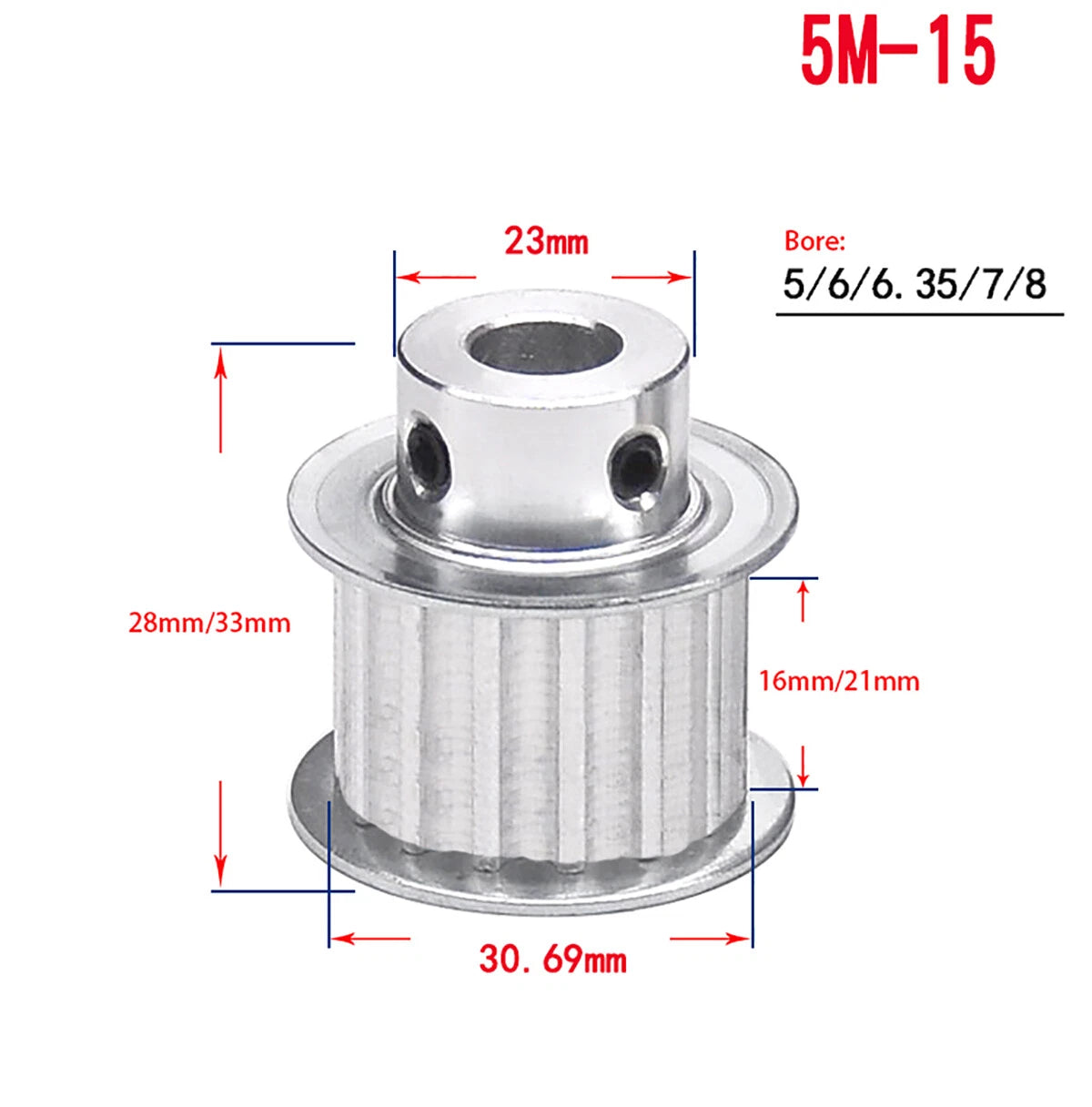 14 - 60 Teeth HTD-5M Timing Belt Pulley Bore 5mm-25mm for Reprap 3D Printer CNC
