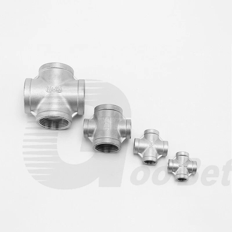Stainless Steel Cross 4-Way Pipe Fitting | BSP Female Thread | 1/4" to 2"