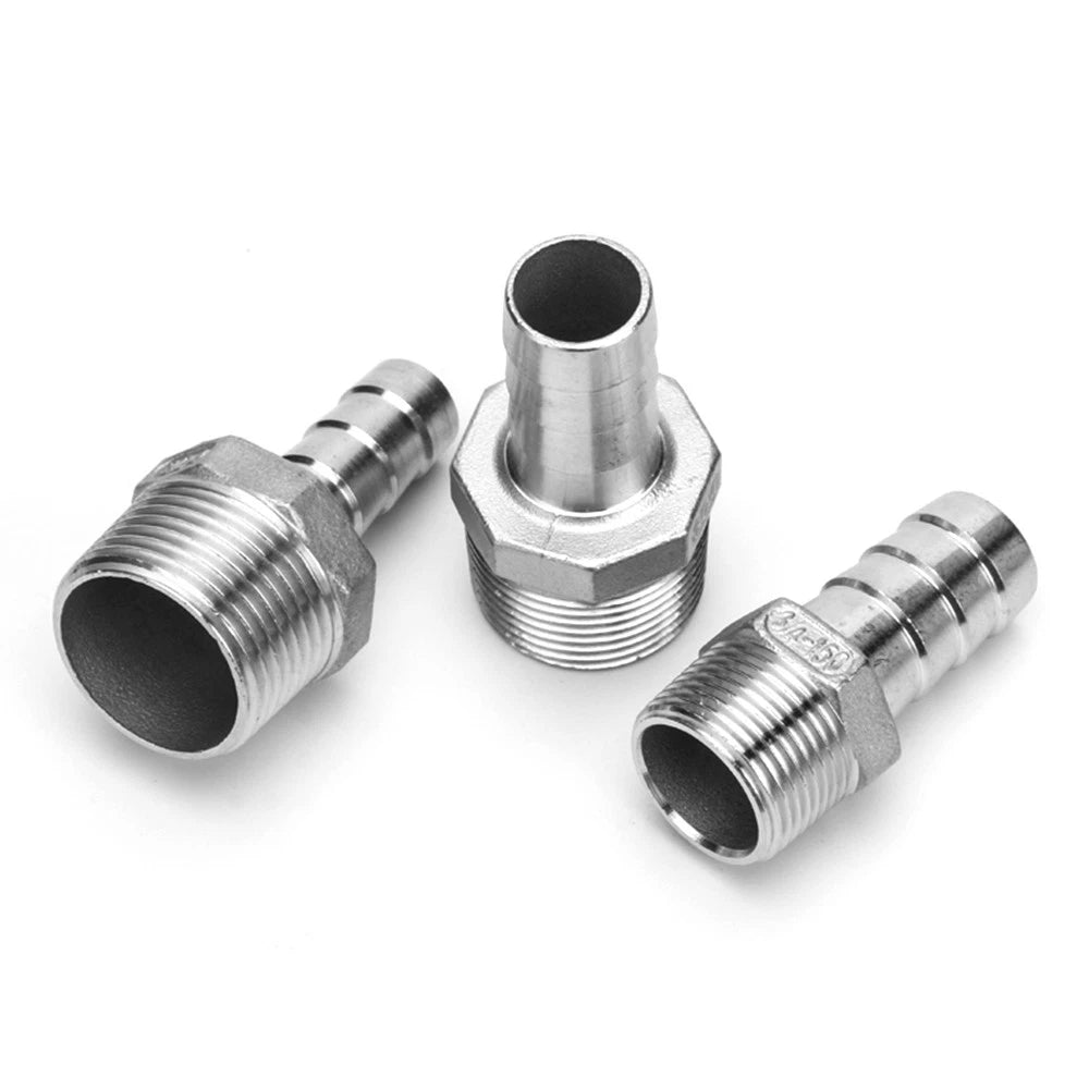 304 Stainless Steel Hose Barb Fittings — Taper Thread x Hose Tail Connectors
