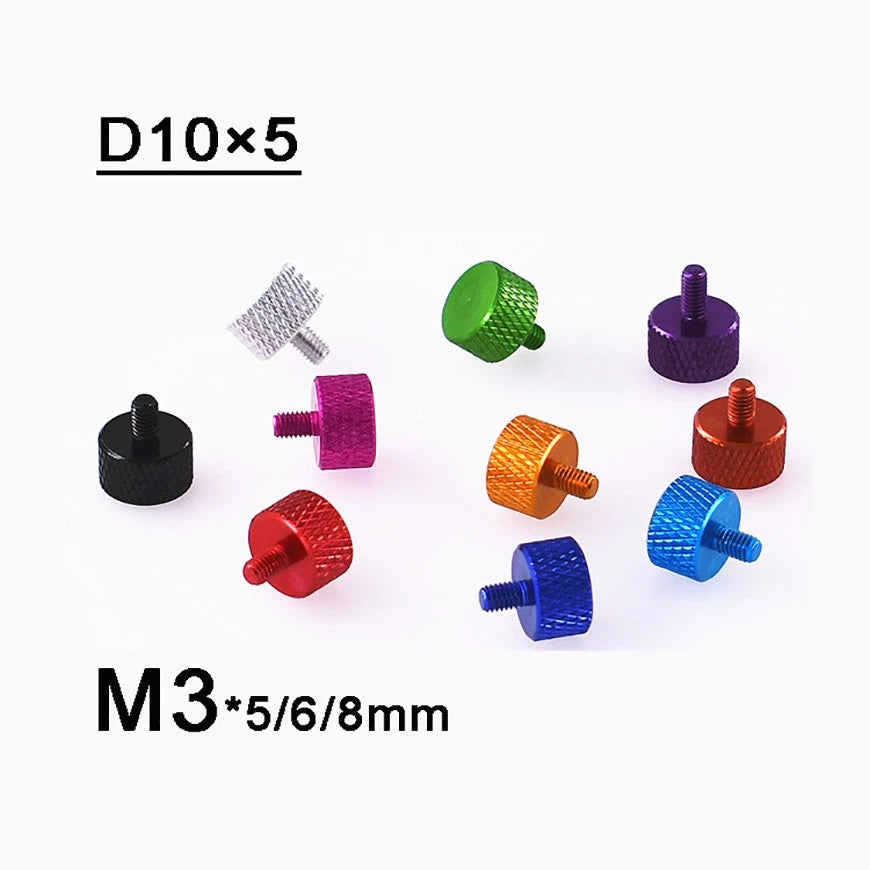 M3 Aluminum Anodized Knurled Thumb Screws for PC Case — 5 / 6 / 8mm